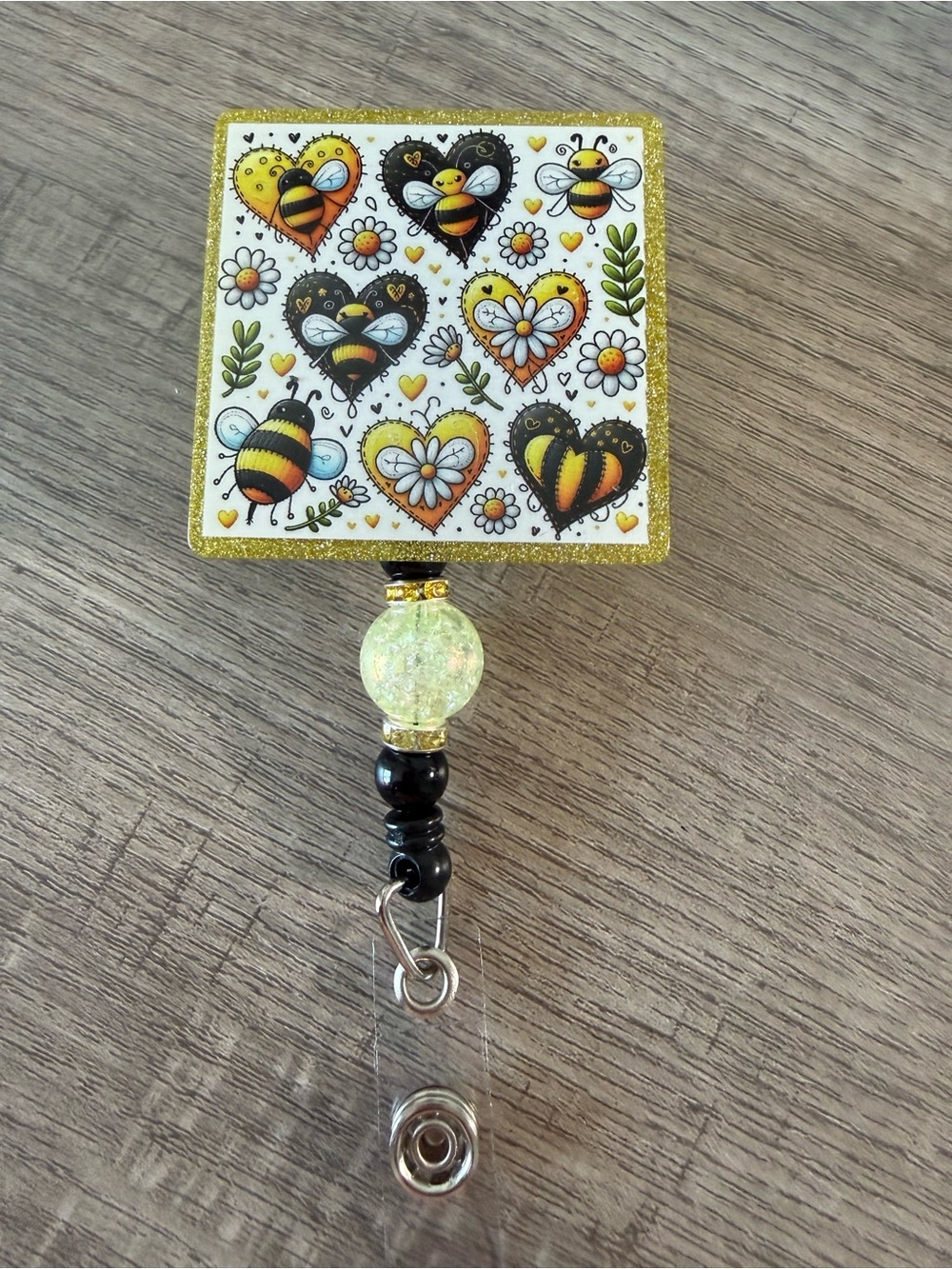 Bee Heart Badge Reel ID Holder – Yellow and Black